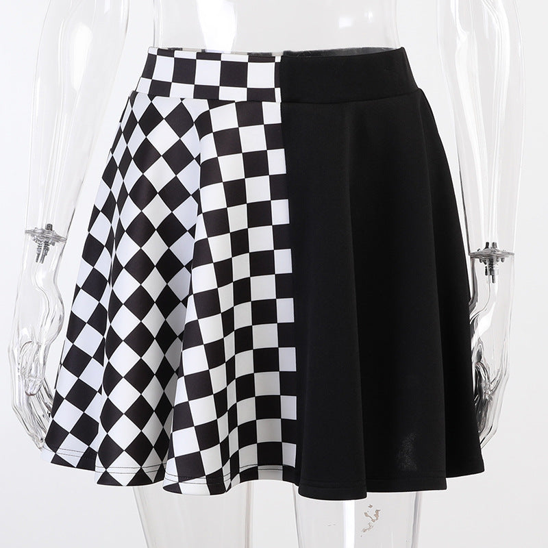 Dark Girl Color Contrast Plaid Stitching Skirt Sexy High Waist Skirt Dark Girl Color Contrast Plaid Stitching Skirt Sexy High Waist Skirt